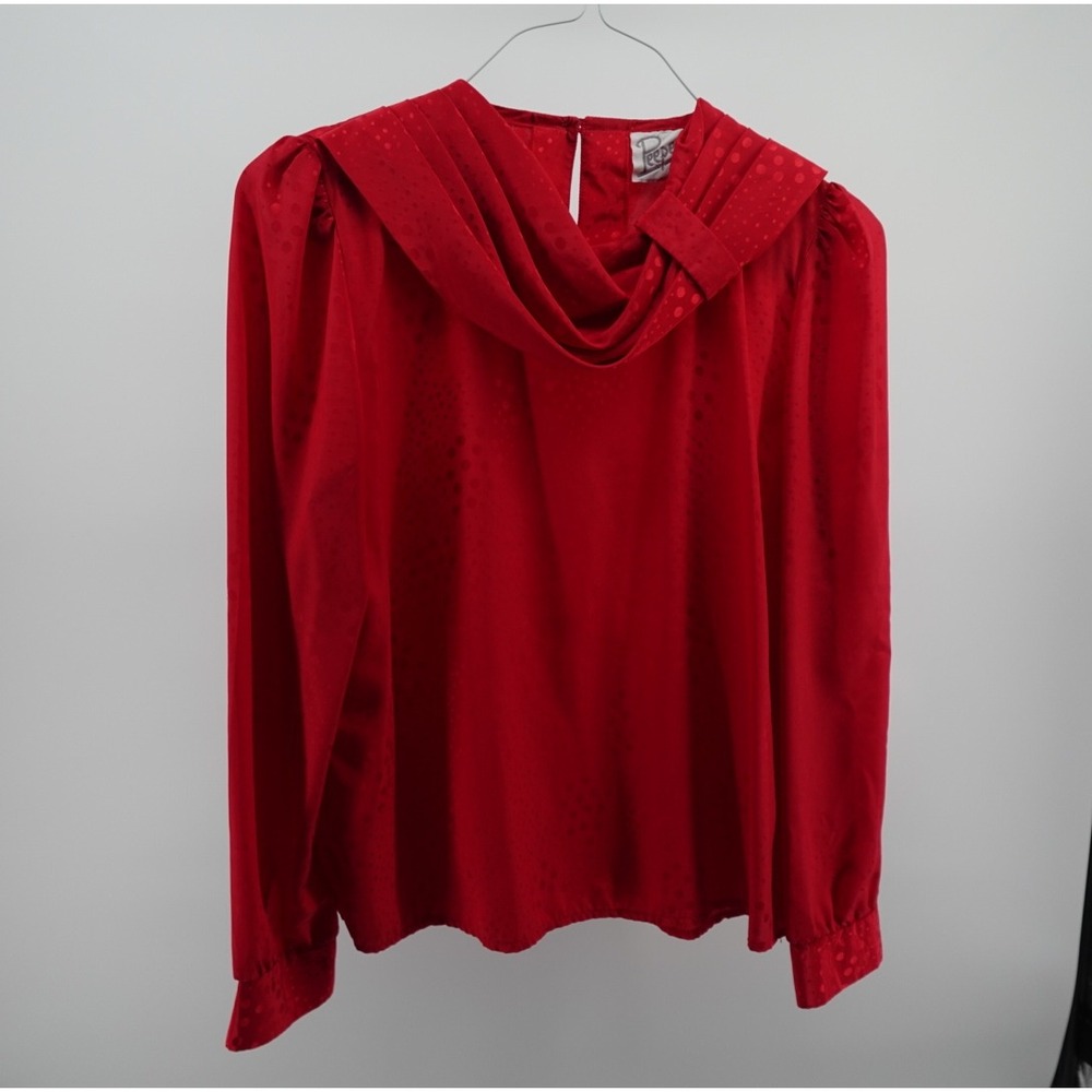 Vintage Peepers of London Red Polka Dot Draped Cowl Neck Blouse Made in England
